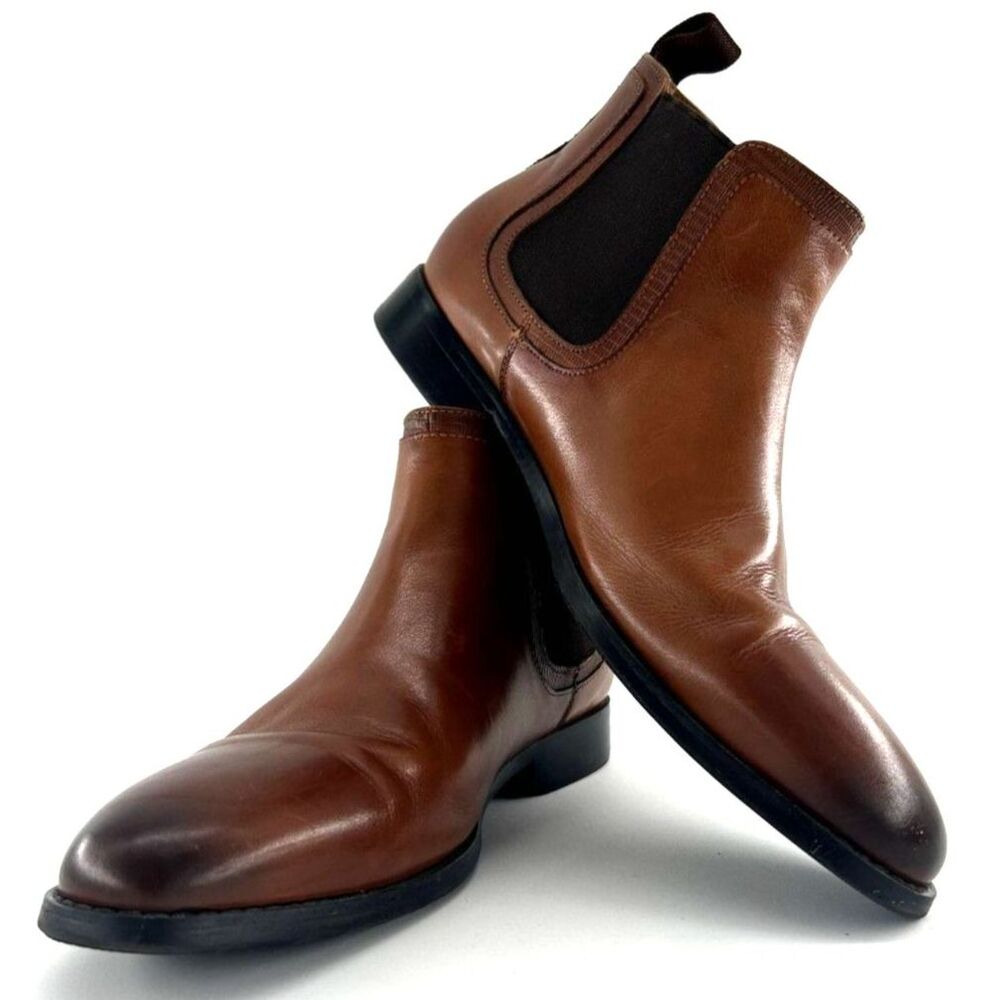 Steve Madden Duke Chelsea Ankle Boots Men's Sz 9.5 Tan Leather Upper Brown Sole